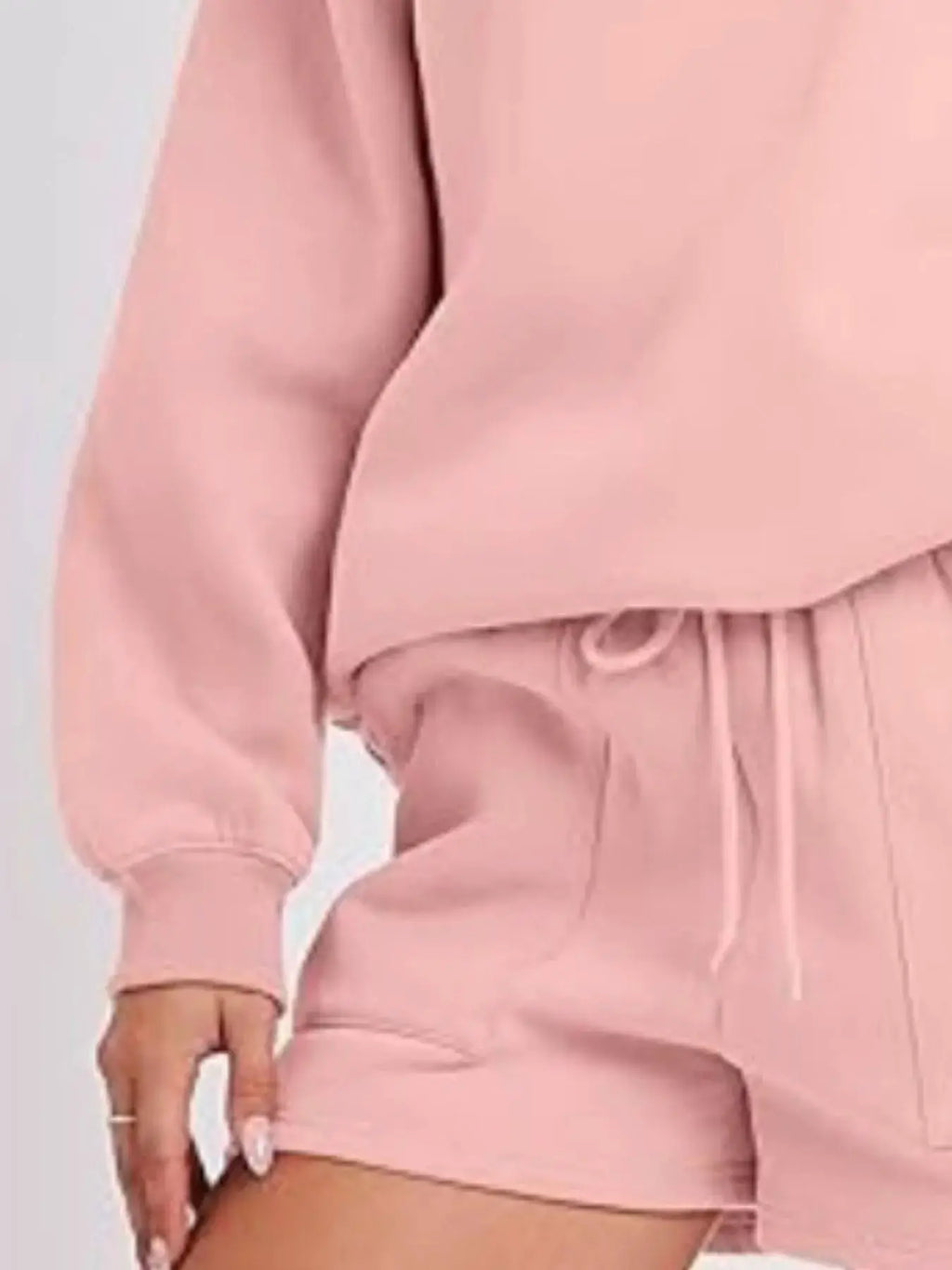 Round Neck Dropped Shoulder Top and Drawstring Shorts Set in pink by Belle Bijouix