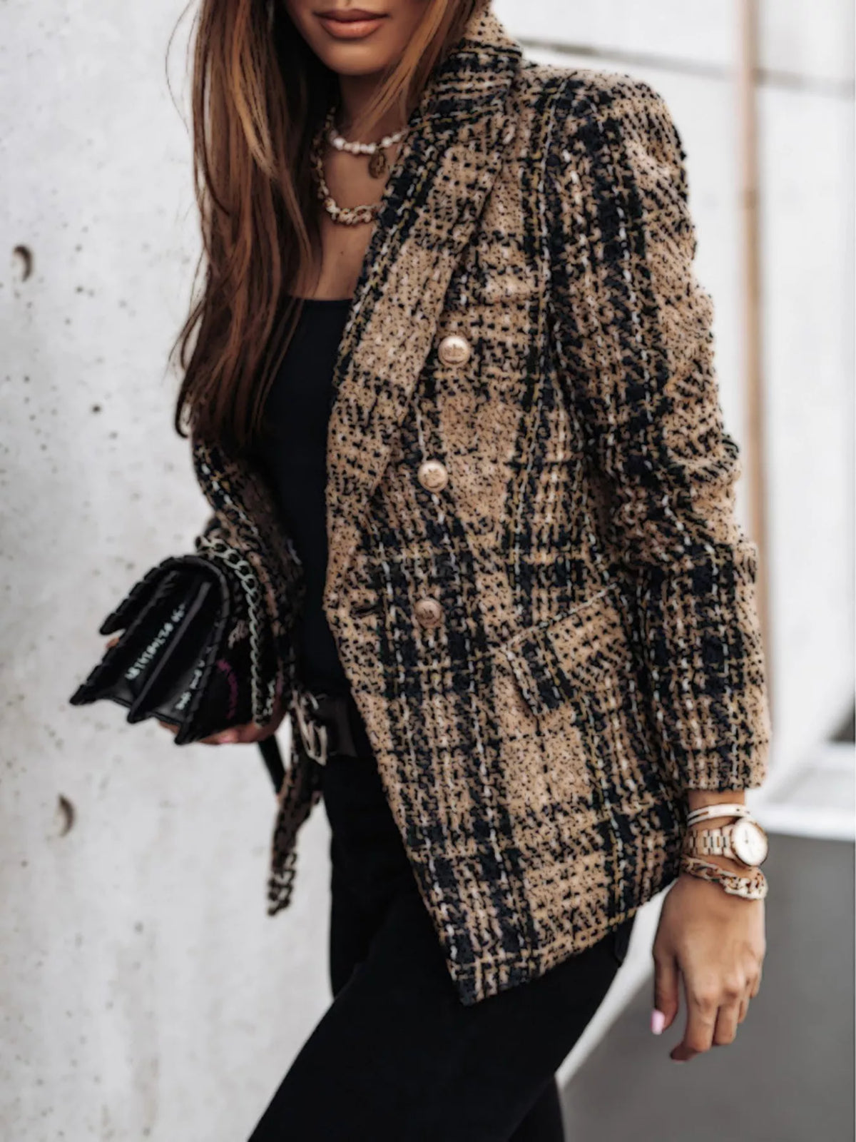 Plaid Tweed Double-Breasted Blazer by Belle Bijouix – view 4 of 11
