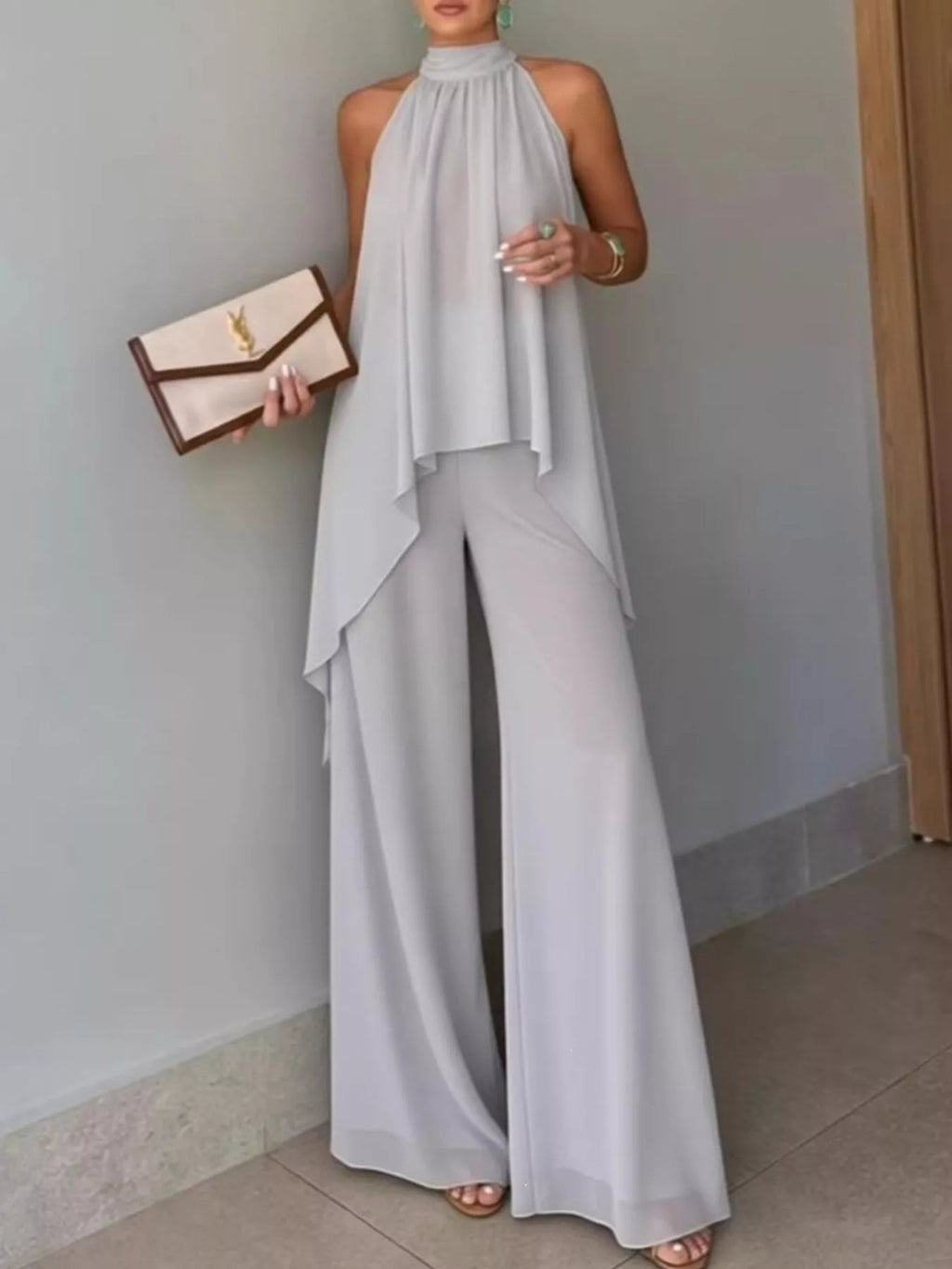 High-Low Sleeveless Top & Wide-Leg Pants Set
