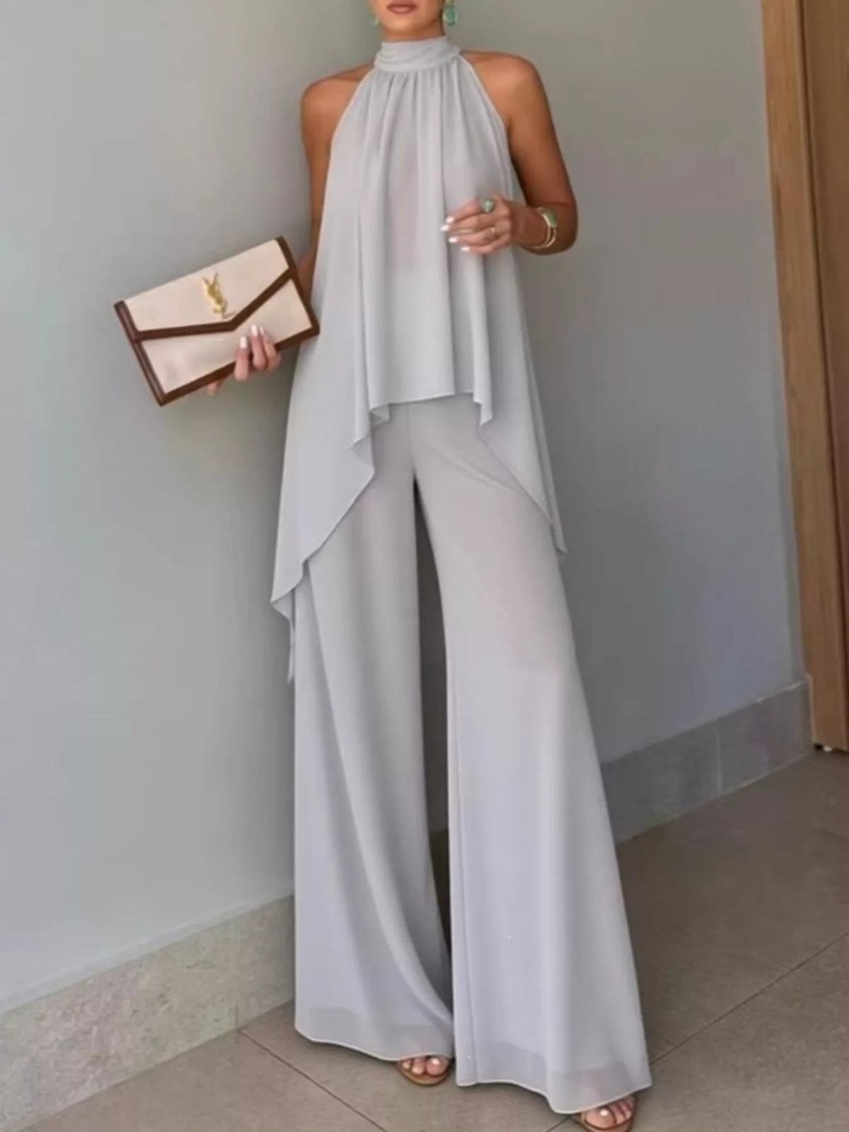 High-Low Sleeveless Top & Wide-Leg Pants Set