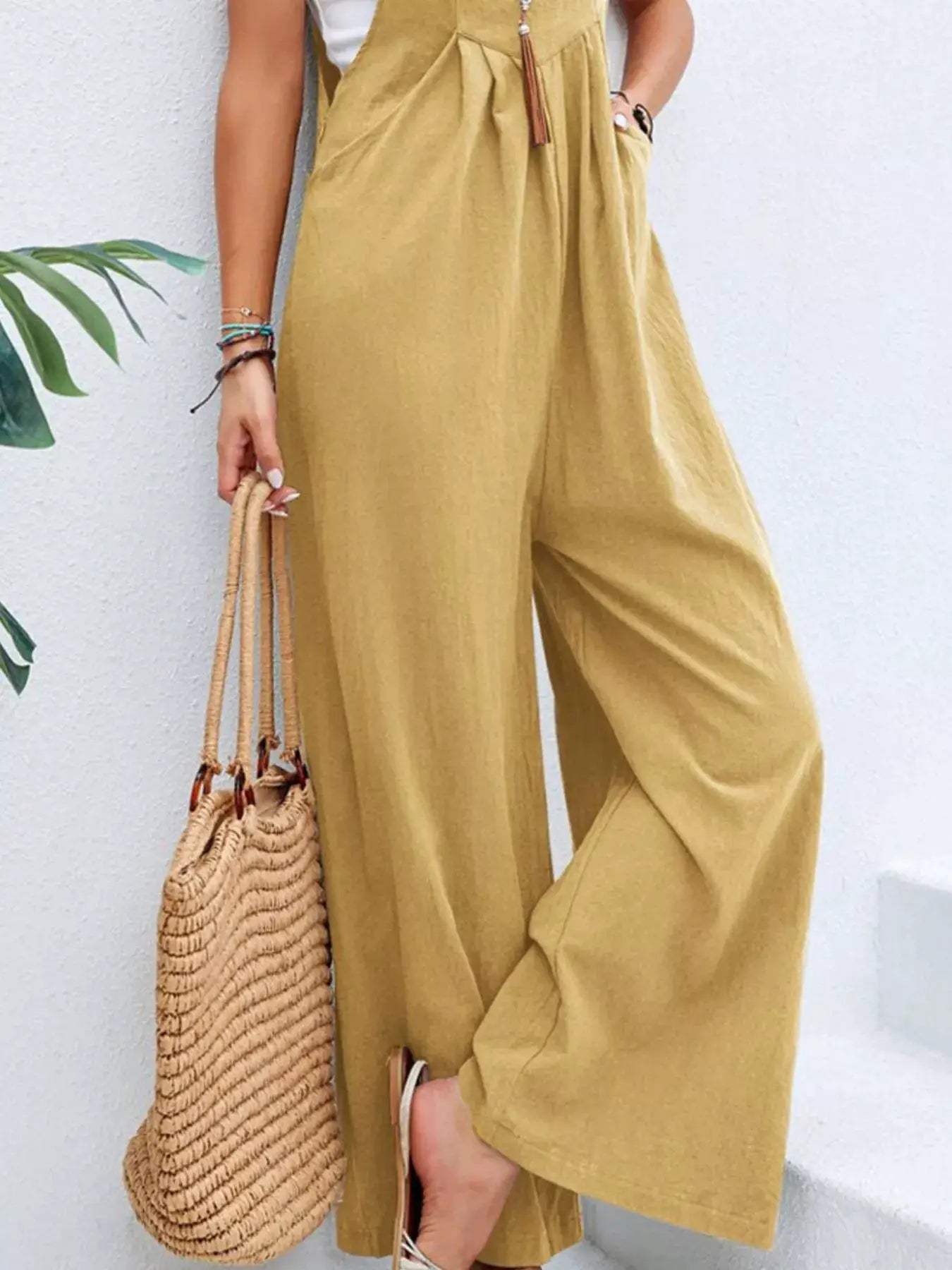 Belle Bijouix plus-size one-piece wide-leg overalls with pockets in mustard
