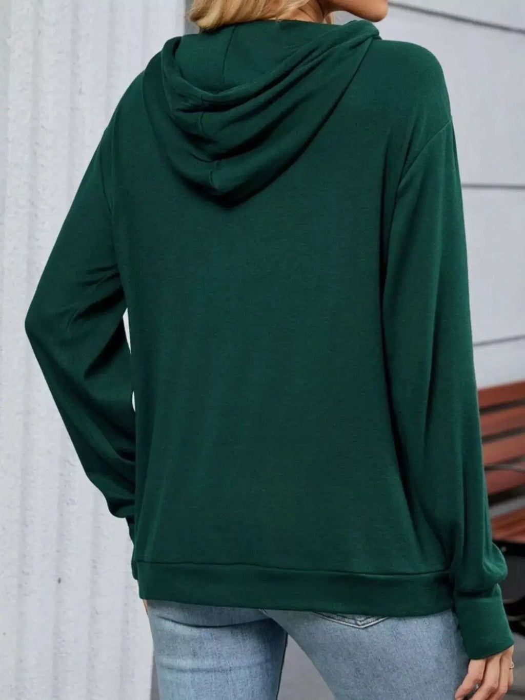 Letter Drawstring Long Sleeve Hoodie green Belle Bijouix sweatshirt