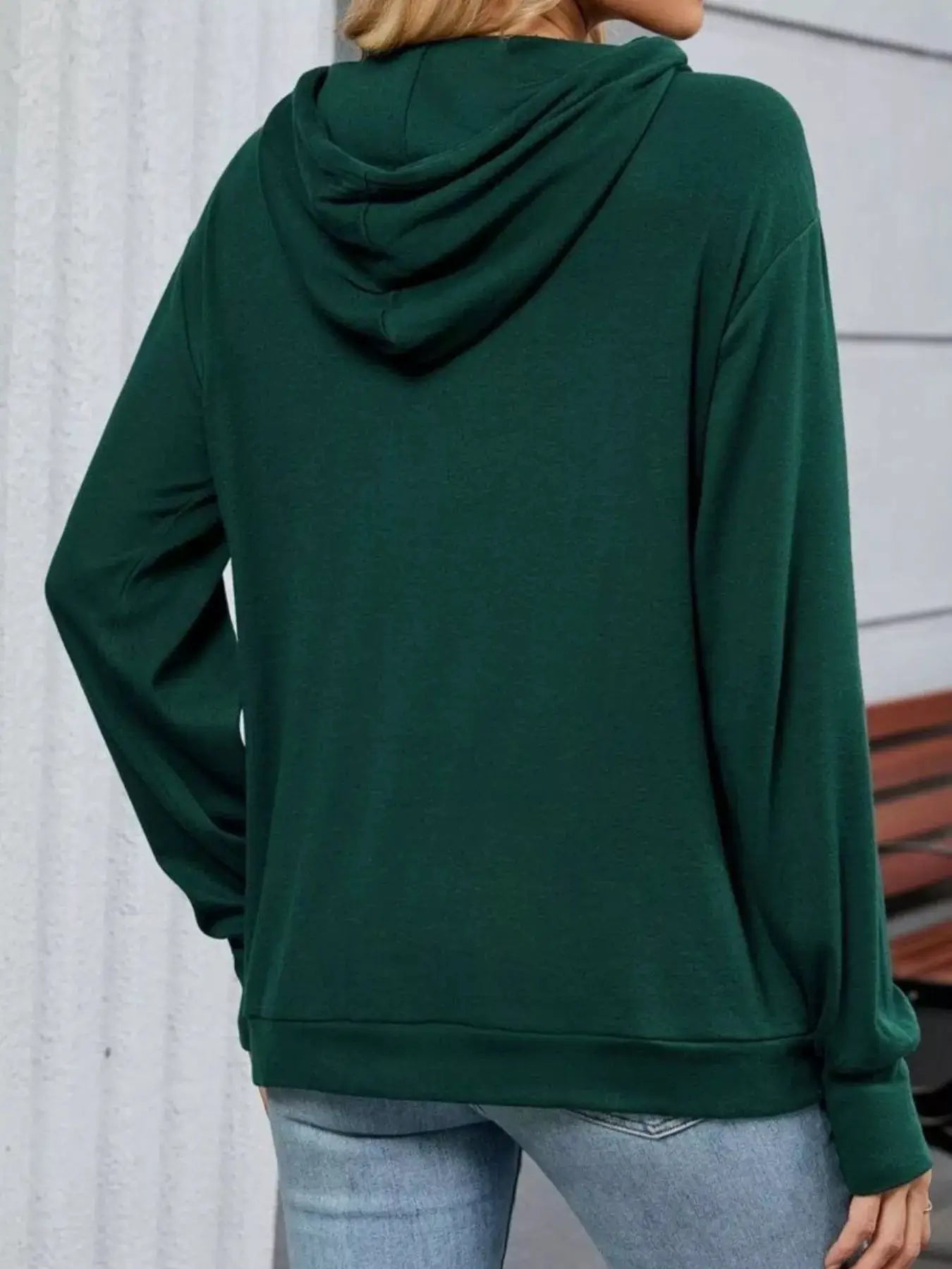 Letter Drawstring Long Sleeve Hoodie green Belle Bijouix sweatshirt