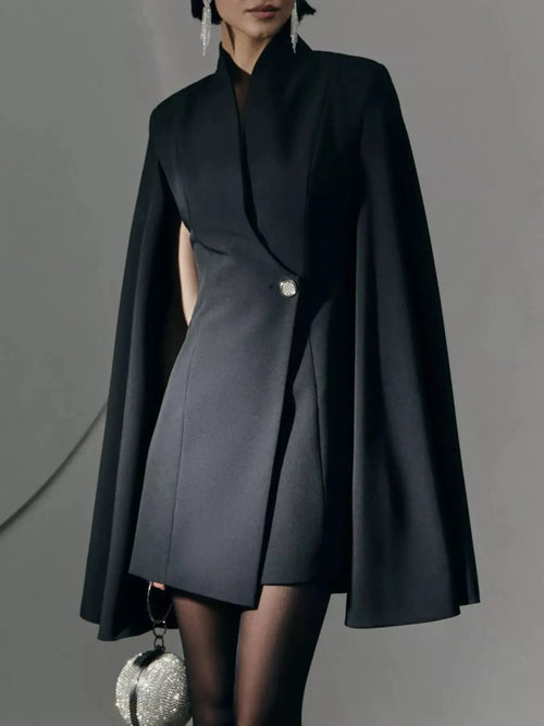 Dresses: Belle Bijouix one-button fitted mini blazer dress with cape sleeves, black