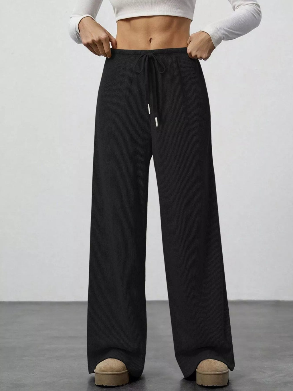 Relaxed Fit Drawstring Pants Belle Bijouix black ribbed joggers with pockets