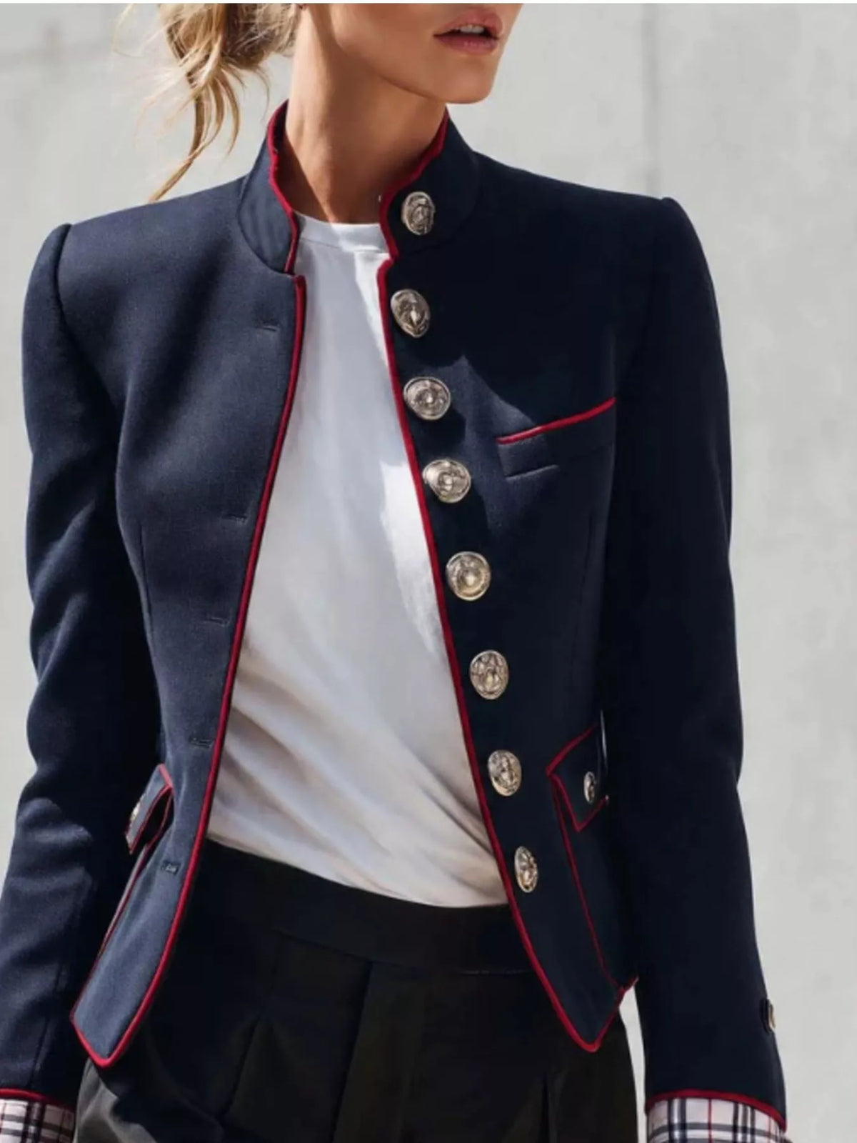 Military Stand Collar Jacket with Red Piping by Belle Bijouix – view 5 of 5