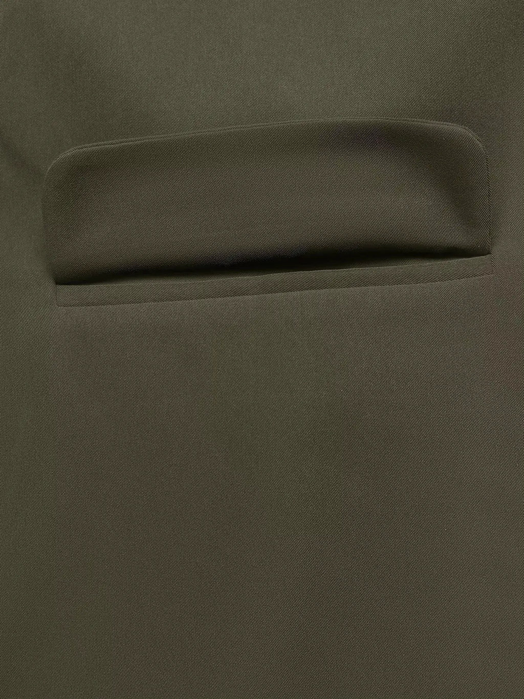 Contrast Collar Button Up Coat in olive fabric with front pocket detail