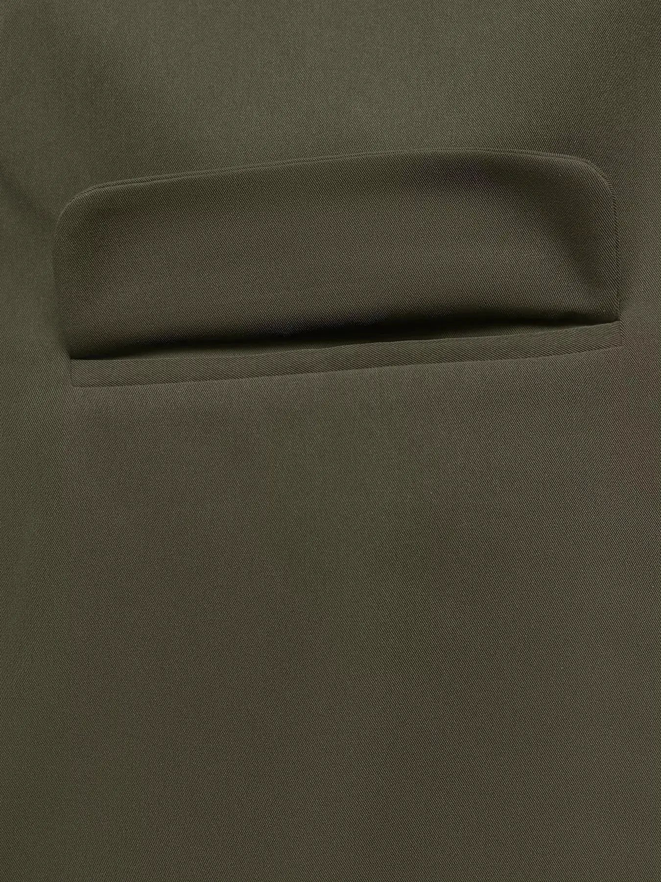 Contrast Collar Button Up Coat in olive fabric with front pocket detail
