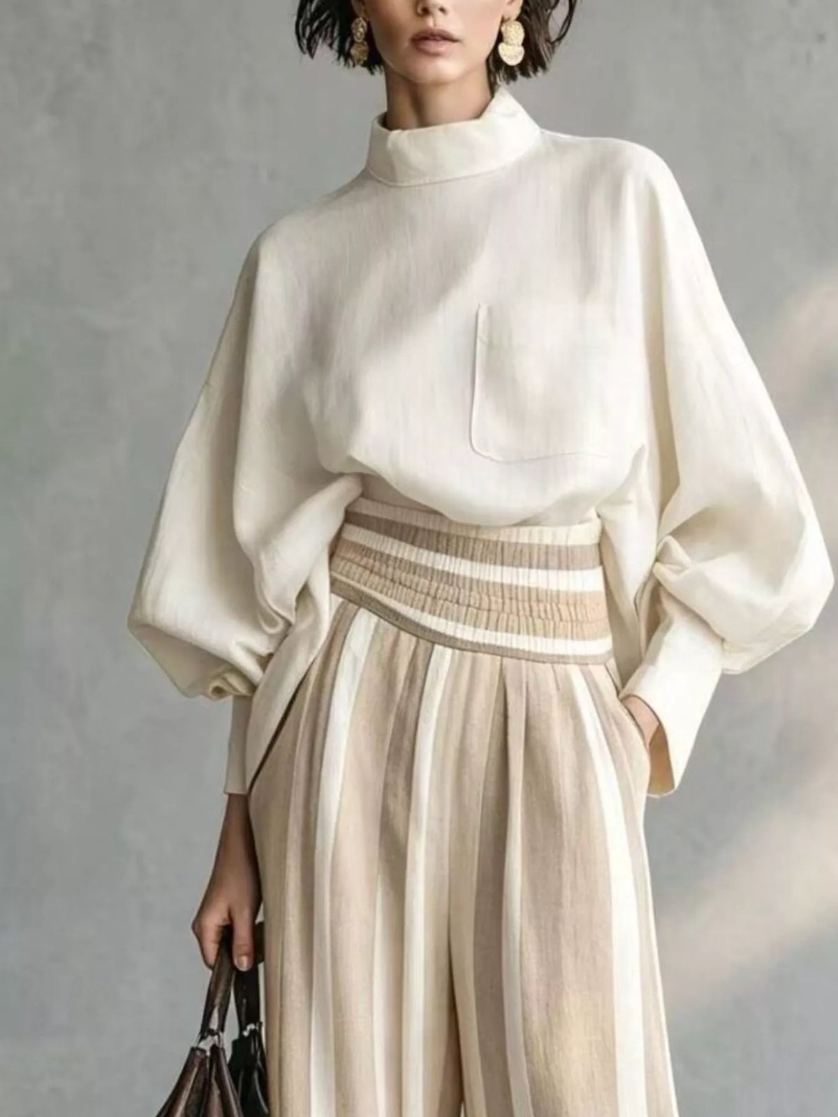 Mock Neck Top & Striped Wide-Leg Pants Set by Belle Bijouix – view 2 of 12
