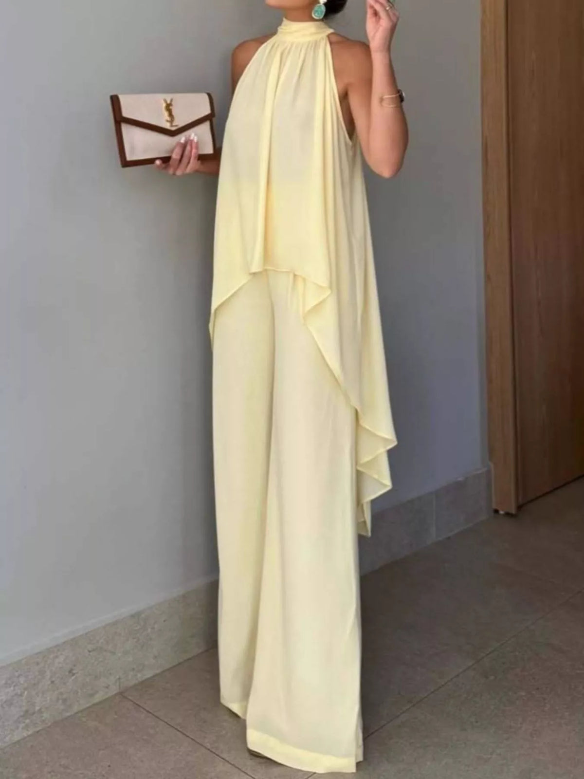 High-Low Sleeveless Top & Wide-Leg Pants Set