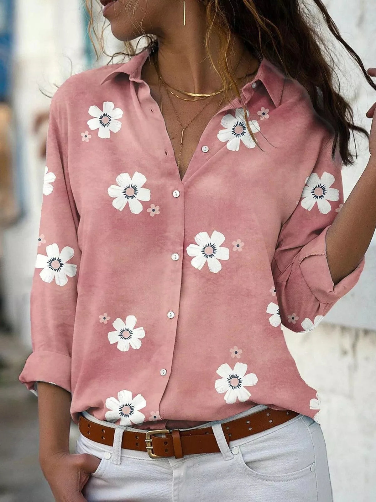 Floral Print Button-Down Casual Shirt