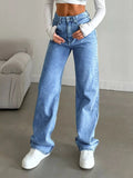 High-Waisted Wide-Leg Jeans by Belle Bijouix in blue denim with rolled hems