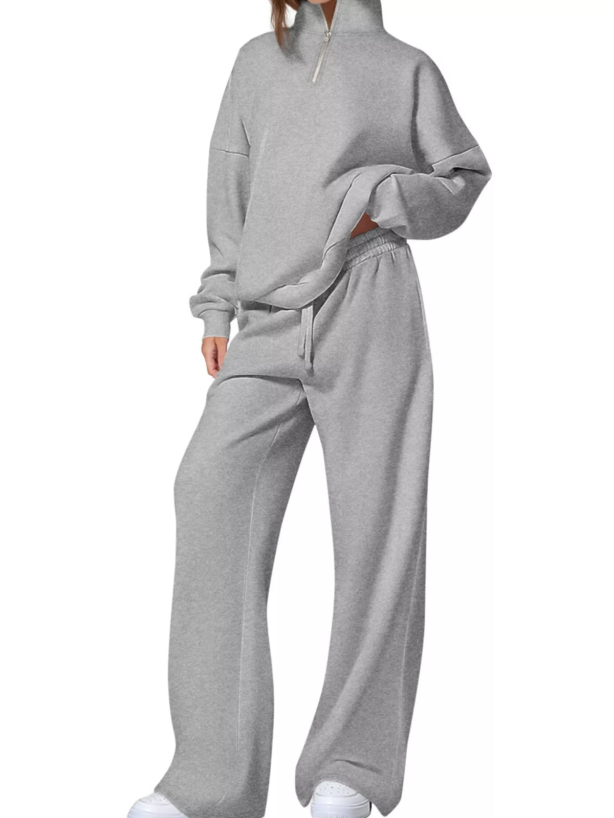 Half-Zip Sweatshirt & Wide-Leg Sweatpants Set by Belle Bijouix – view 24 of 27