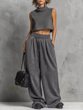 Mock Neck Crop Top & Wide-Leg Sweatpants Set