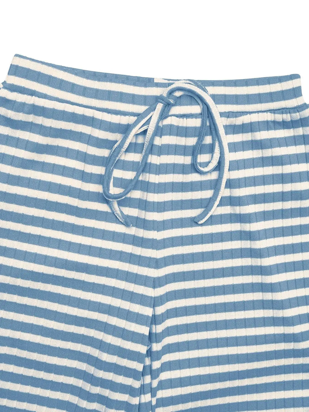 Lounge pants, striped blue and white with drawstring waistband