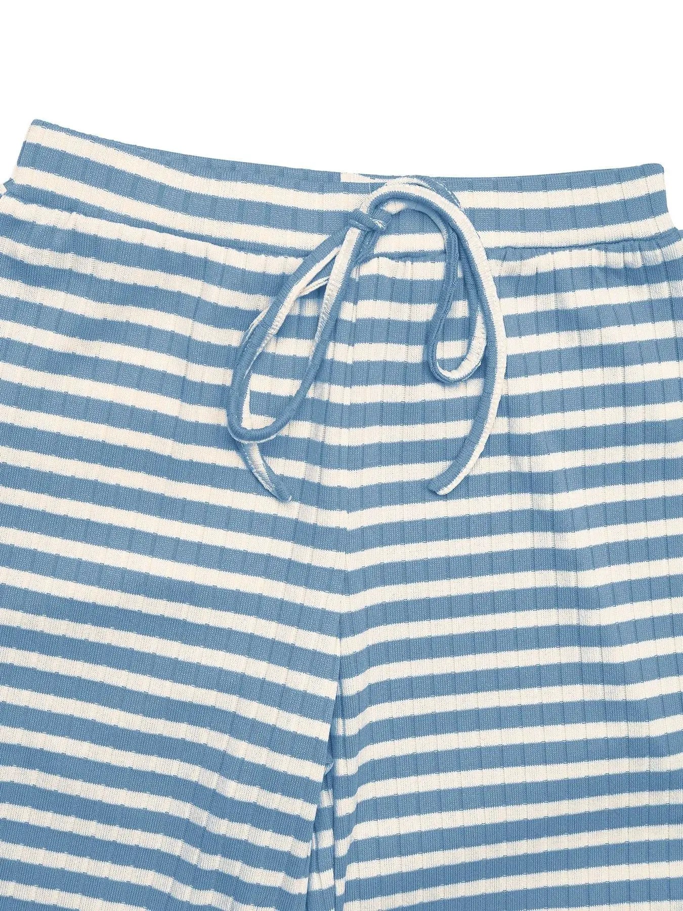 Lounge pants, striped blue and white with drawstring waistband