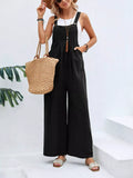 Full Size Casual Wide-Leg Overalls with Pockets in Black
