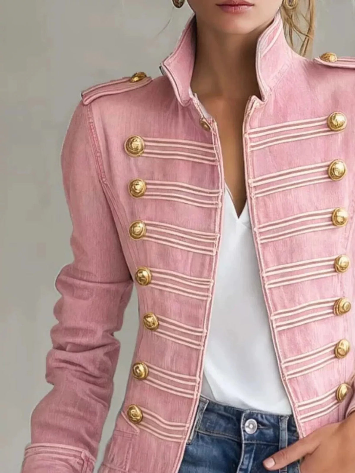 Military Denim Jacket with Gold Buttons by Belle Bijouix – view 5 of 5