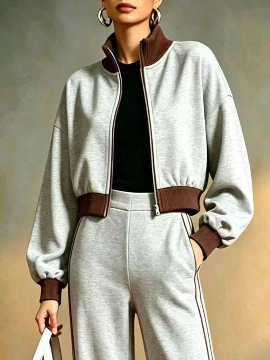 Contrast Ribbed Jacket & Wide-Leg Tracksuit Set by Belle Bijouix – view 9 of 9