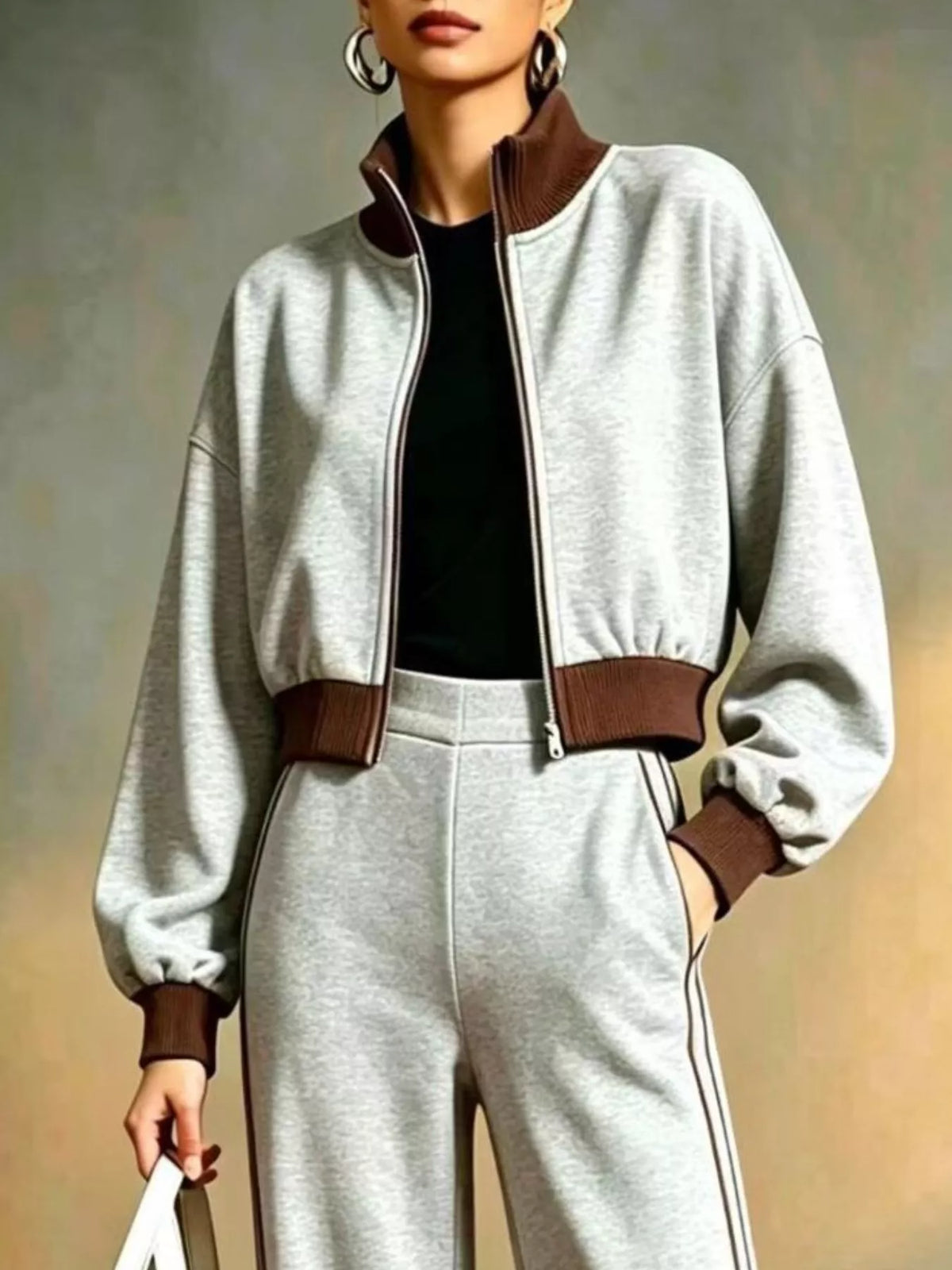 Contrast Ribbed Jacket & Wide-Leg Tracksuit Set by Belle Bijouix – view 9 of 9
