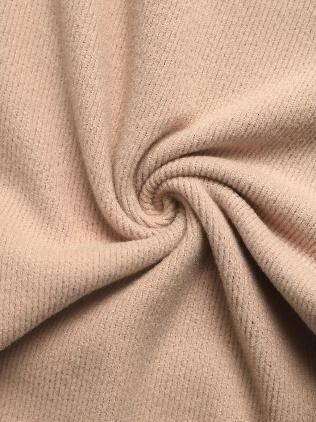 Long Sleeve Hoodie and Pants Set in beige ribbed knit fabric for cozy loungewear.