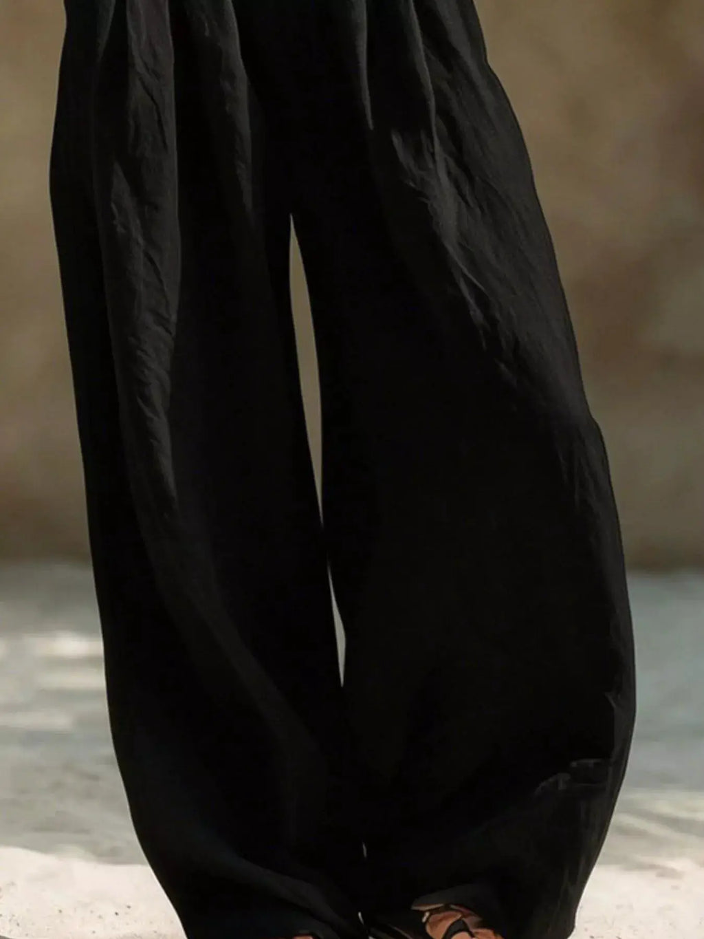 Full-size elastic waistband wide-leg pants in black, plus size