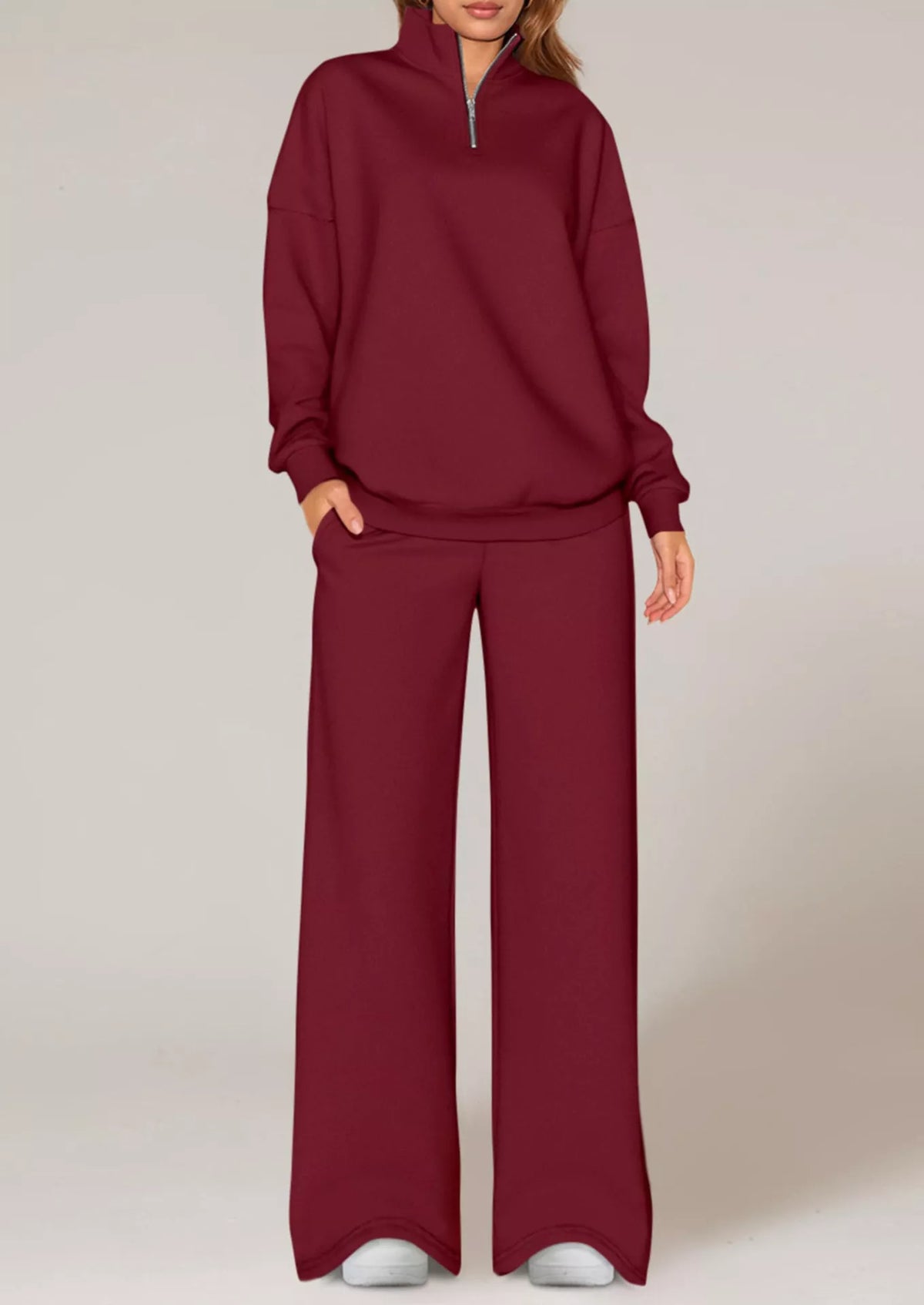 Half-Zip Sweatshirt & Wide-Leg Sweatpants Set by Belle Bijouix – view 15 of 27
