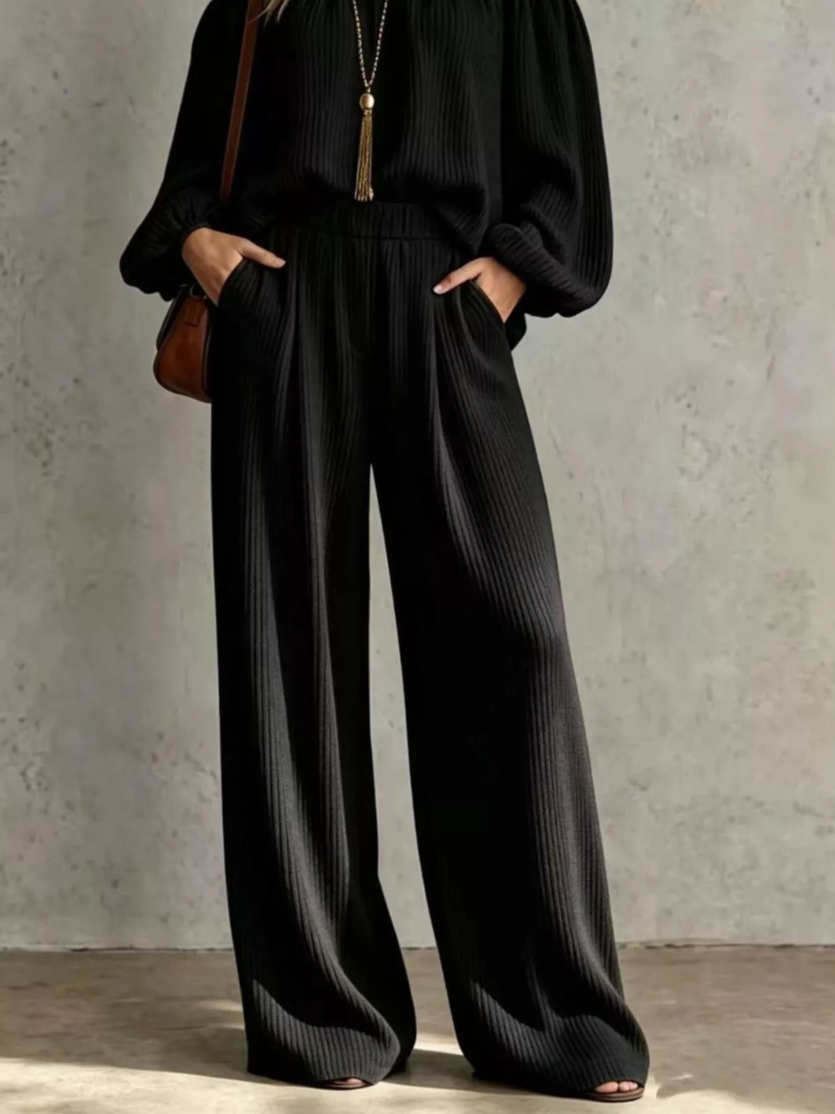 Off-Shoulder Crisscross Top & Wide-Leg Pants Set by Belle Bijouix – view 9 of 12