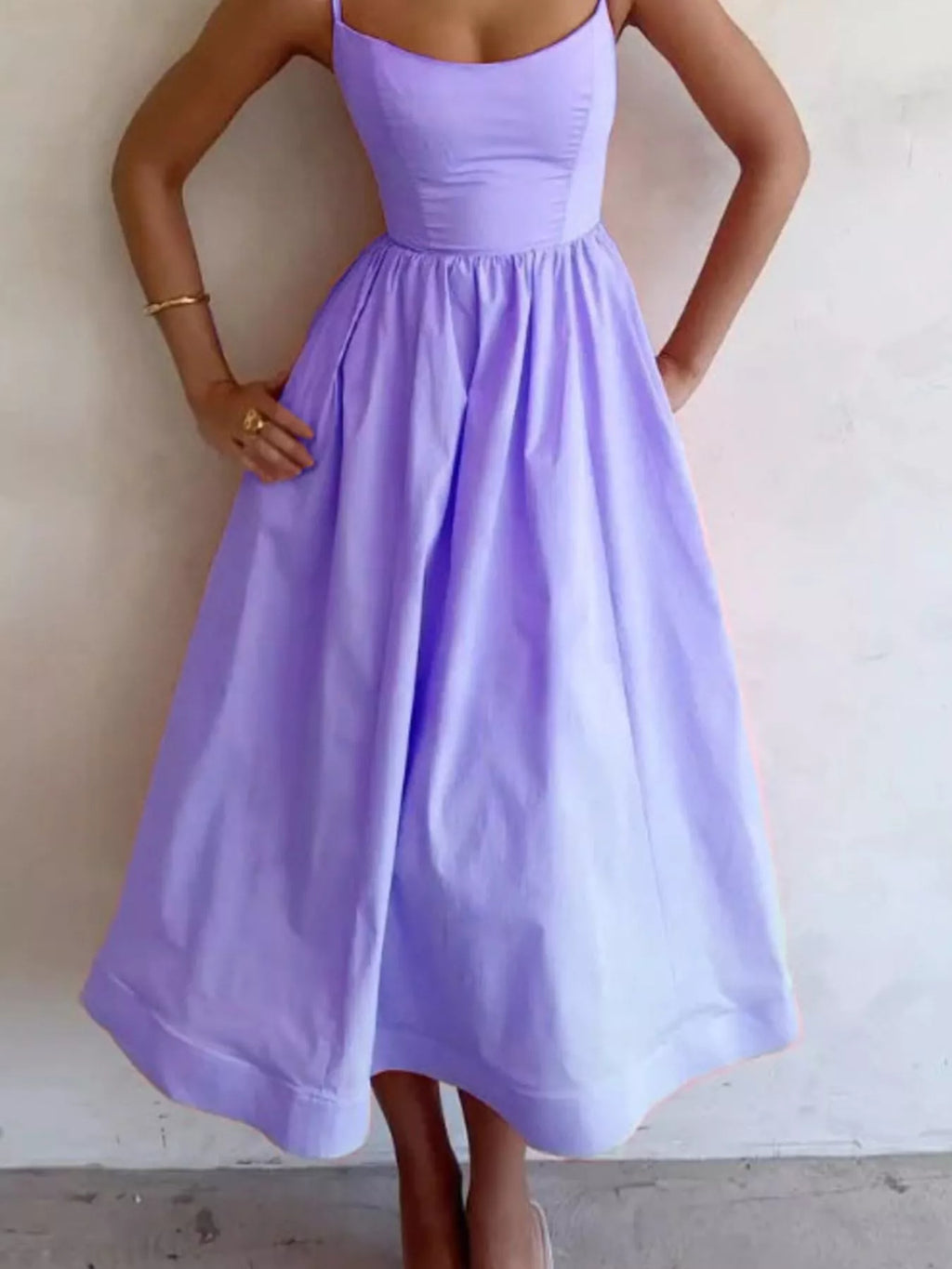 Adjustable Strap Scoop Neck Midi Dress in lavender by Trendsi