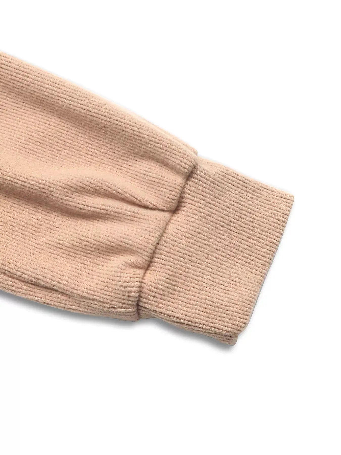 Long Sleeve Hoodie and Pants Set in beige ribbed knit with cuff detail