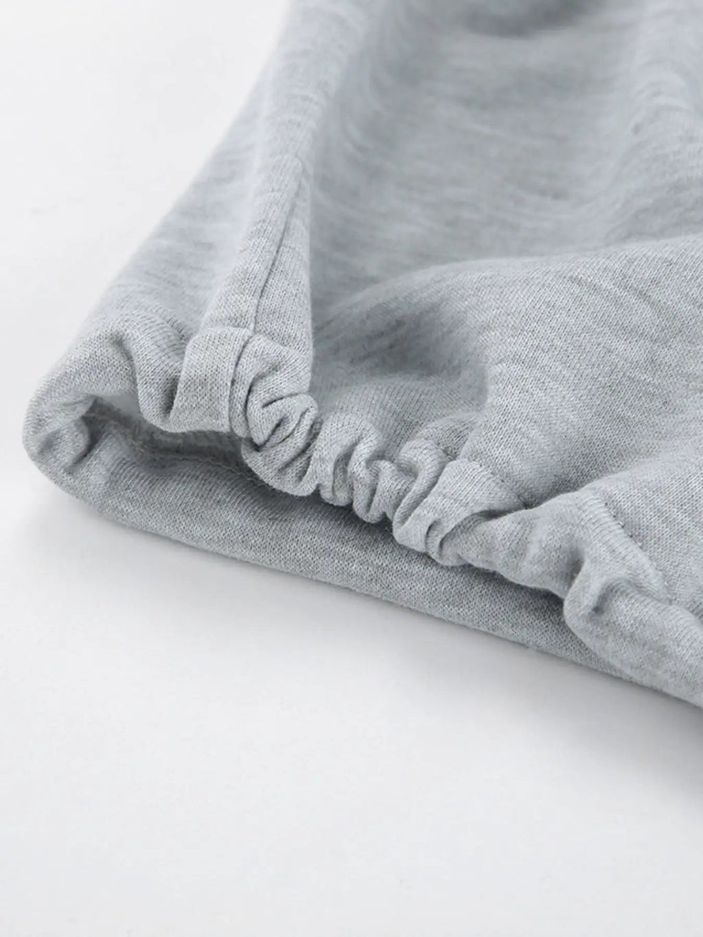 Round Neck Top and Wide Leg Pants Set, grey knit fabric with elastic cuffs