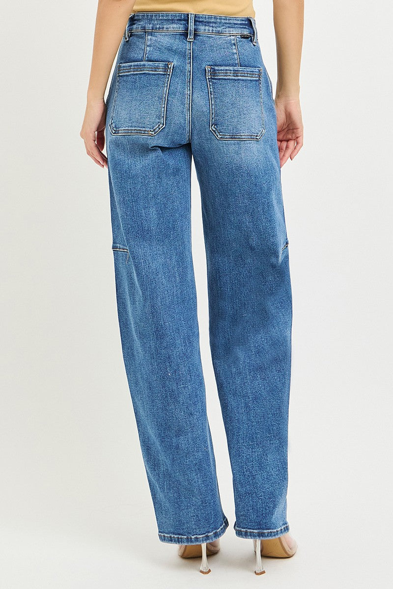 RISEN Slouchy Baggy Jeans by Trendsi, blue denim with back pockets and relaxed fit.