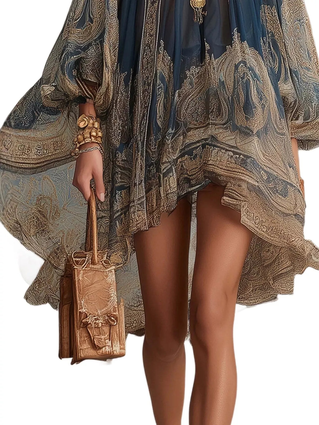 Paisley Chiffon High-Low Mini Dress by Belle Bijouix – view 3 of 10