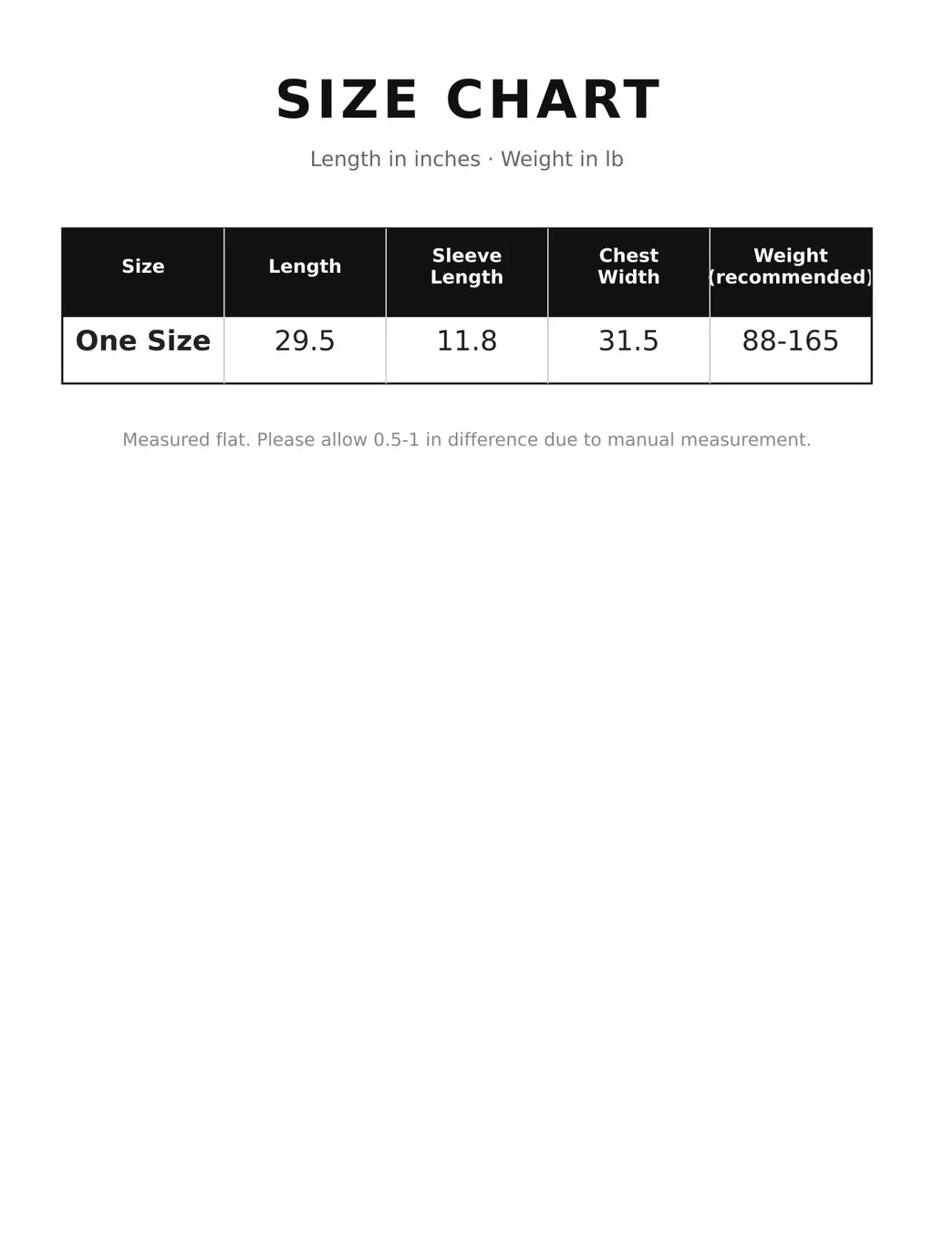 Oversized Asymmetric Wool Batwing Sweater size chart by Belle Bijouix