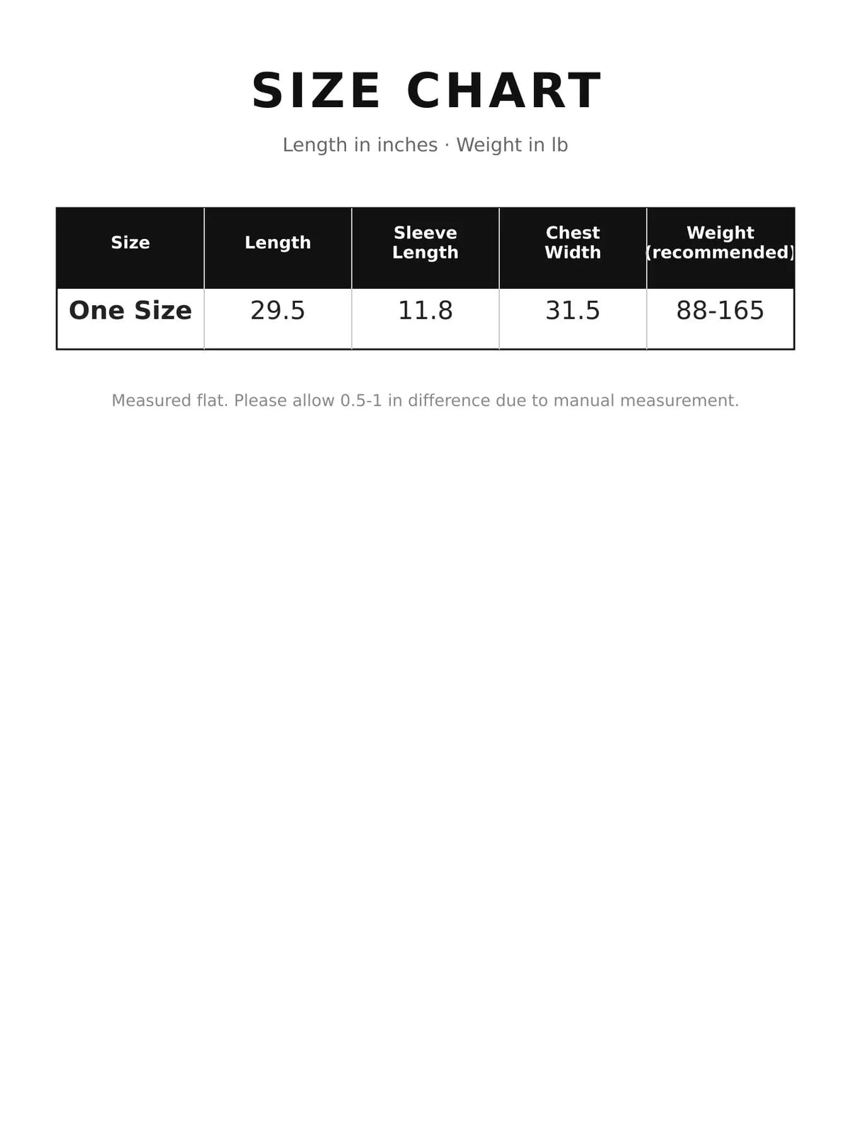 Oversized Asymmetric Wool Batwing Sweater size chart by Belle Bijouix