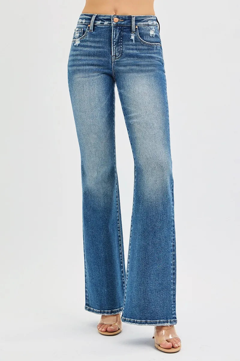RISEN Full Size tummy-control high-rise flare jeans, blue denim, plus size