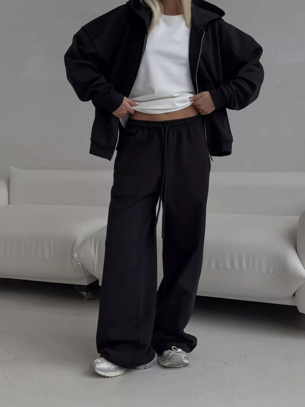 Zip-Up Hoodie & Wide-Leg Sweatpants Set by Belle Bijouix – view 11 of 29