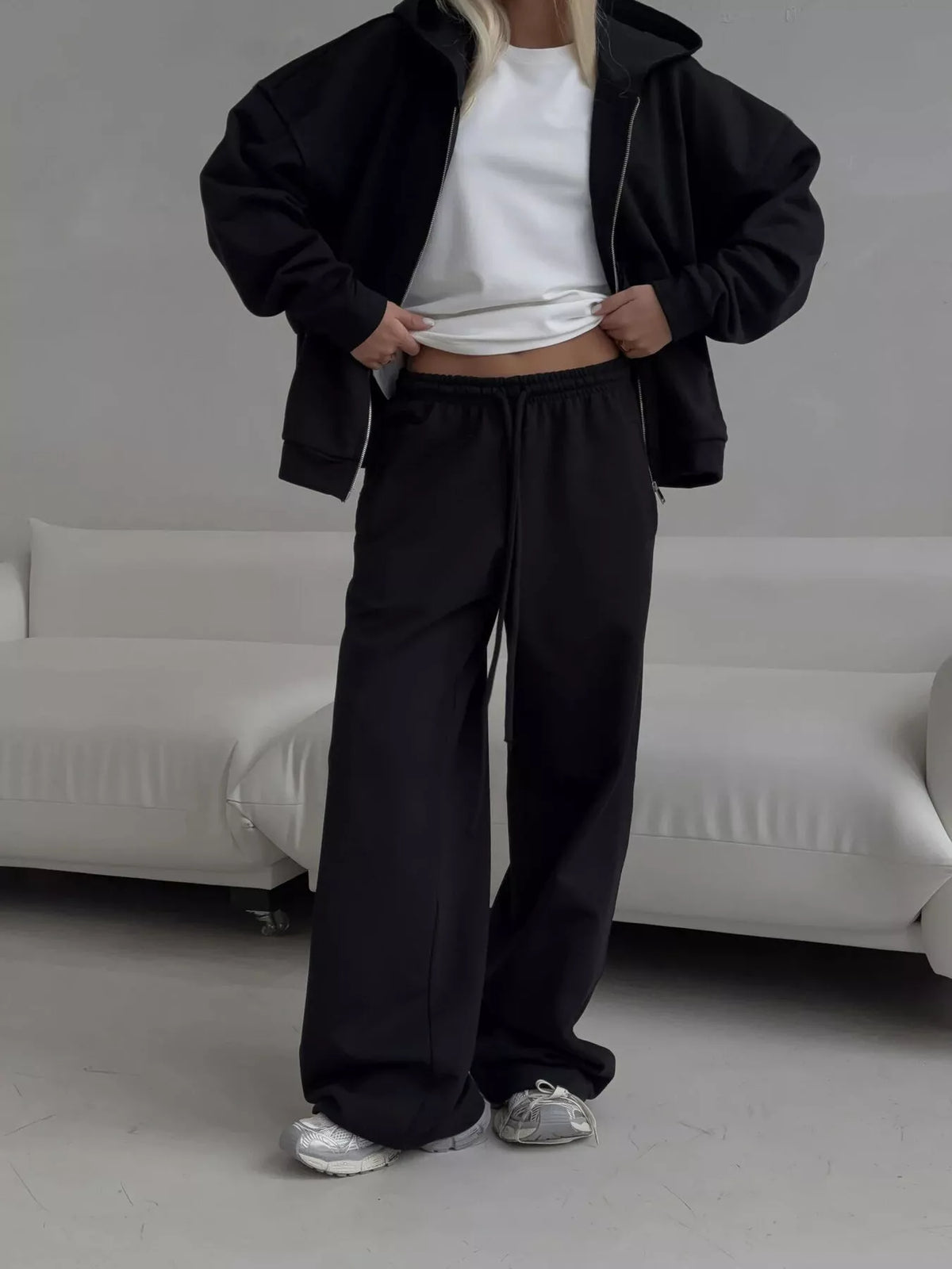 Zip-Up Hoodie & Wide-Leg Sweatpants Set by Belle Bijouix – view 11 of 29