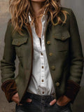 Herringbone Tweed Blazer with Velvet Cuffs in Army Green by Belle Bijouix – view 1 of 10