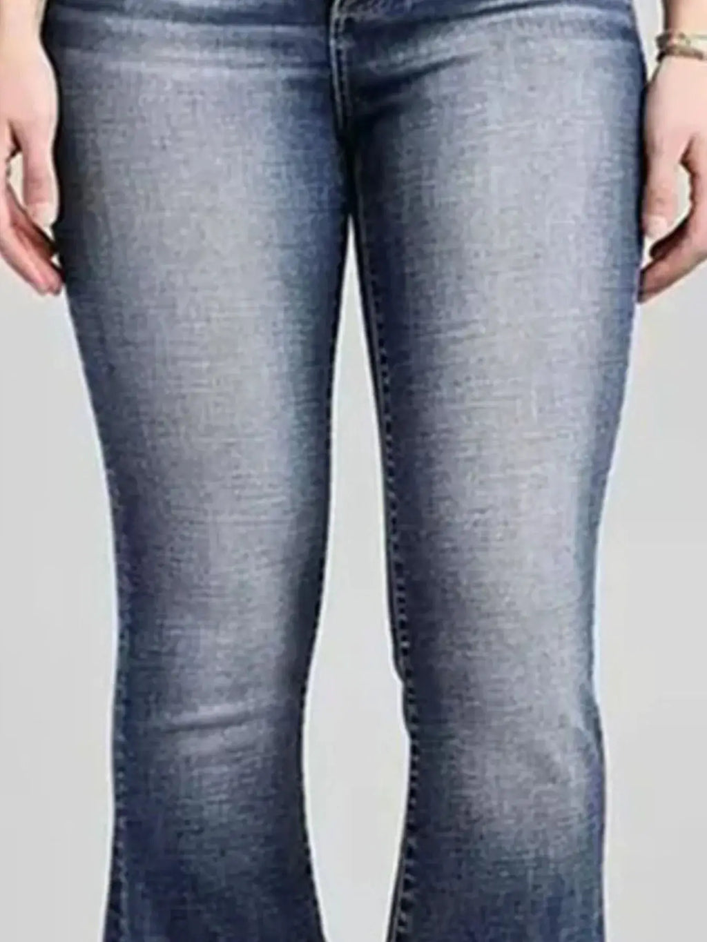 High-Rise Flare Gradient Wash Jeans, blue denim with faded wash on the front legs