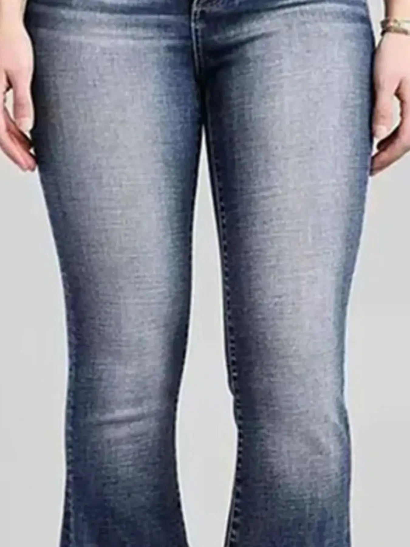 High-Rise Flare Gradient Wash Jeans, blue denim with faded wash on the front legs