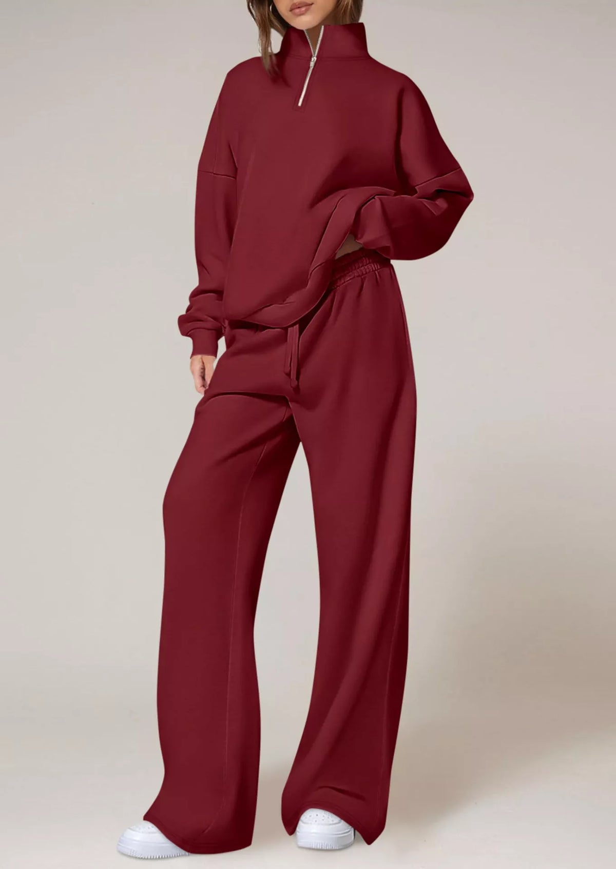 Half-Zip Sweatshirt & Wide-Leg Sweatpants Set by Belle Bijouix – view 12 of 27