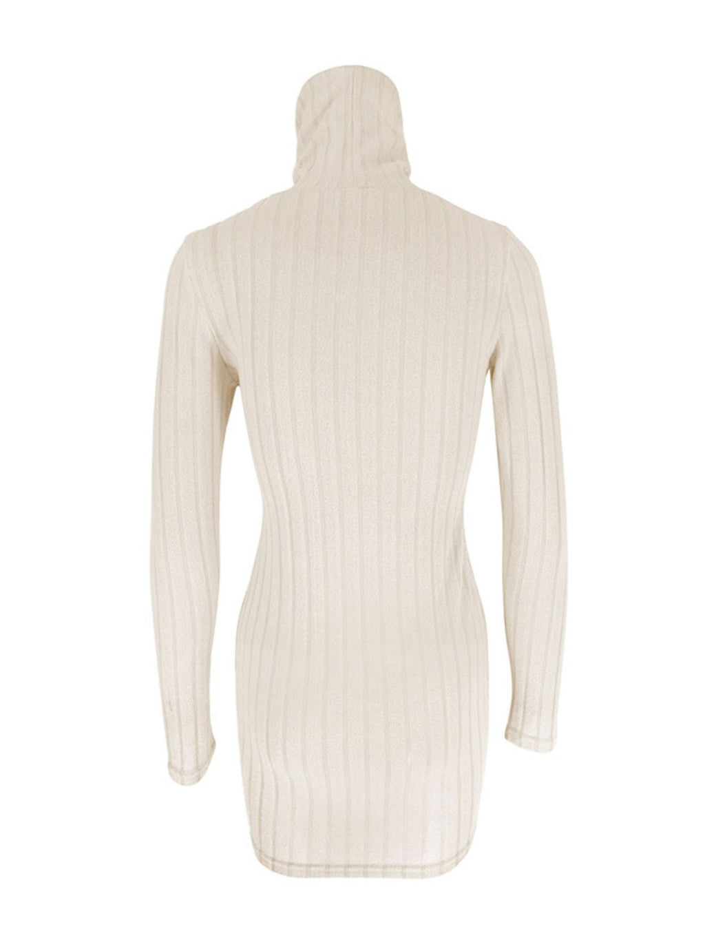 Turtleneck ribbed bodycon mini dress in cream knit