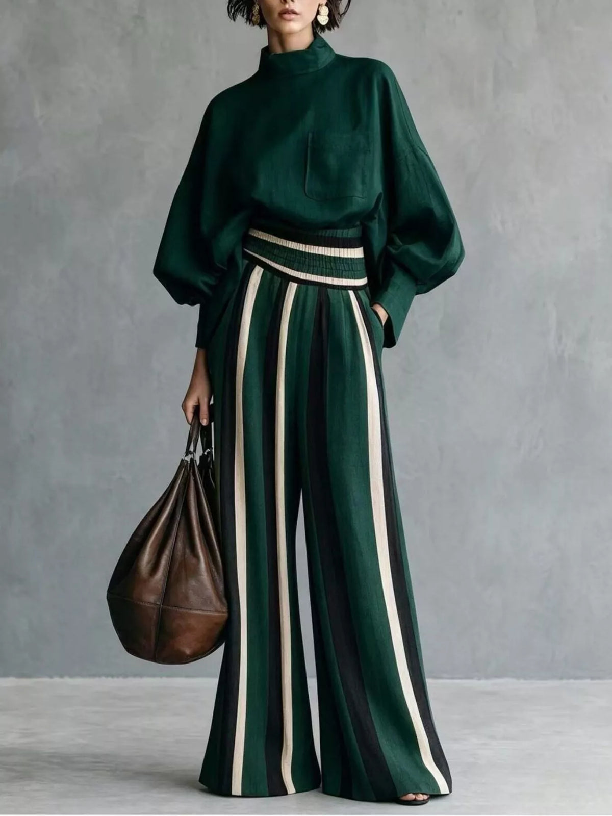 Mock Neck Top & Striped Wide-Leg Pants Set by Belle Bijouix – view 10 of 12