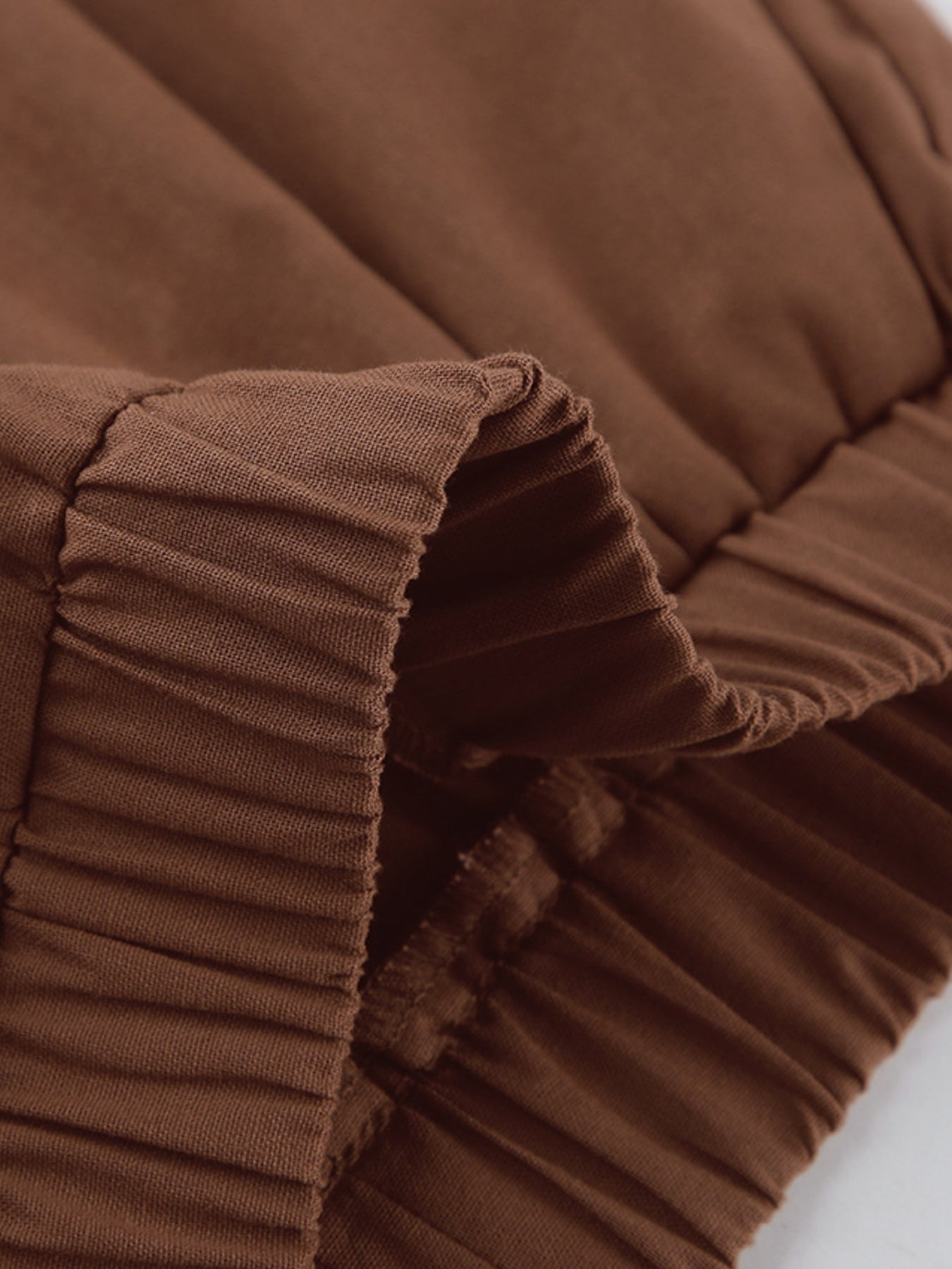 One-Shoulder Top and Shorts Set in brown ruched fabric