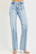 RISEN Tummy Control High Rise Straight Pin-Tuck Jeans, light wash denim