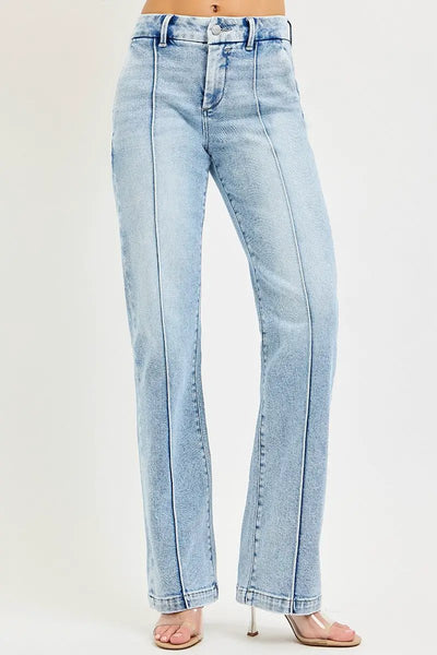 RISEN Tummy Control High-Rise Straight Pin-Tuck Jeans