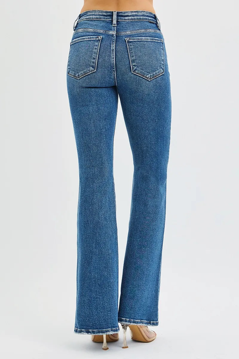 RISEN Full Size Plus-Size Tummy-Control High-Rise Flare Jeans by Belle Bijouix, blue denim