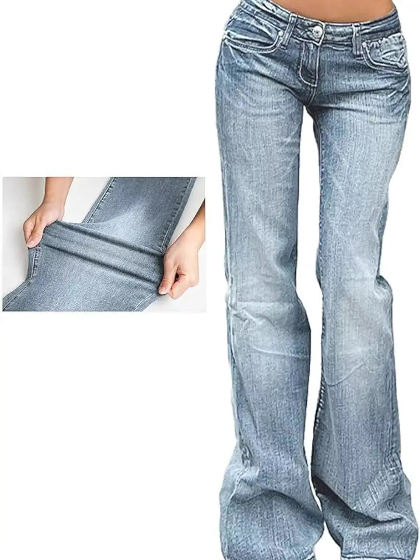 Belle Bijouix Low Rise Flare Jeans in light-wash stretch denim with classic pockets