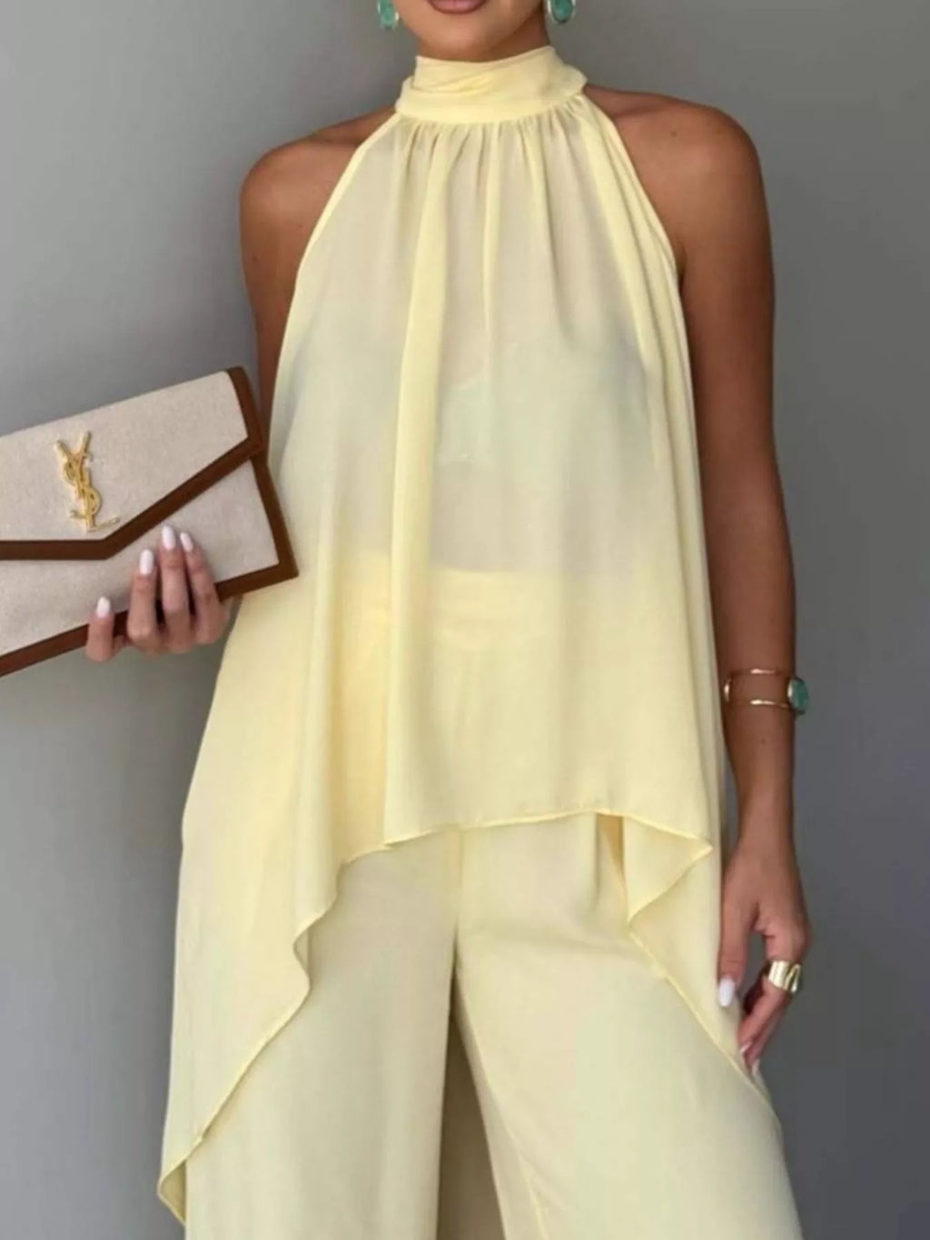 High-Low Sleeveless Top & Wide-Leg Pants Set